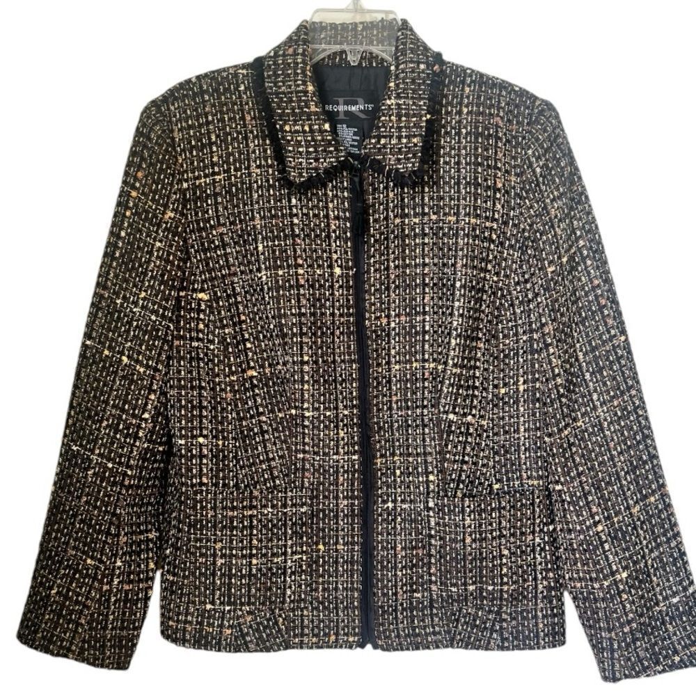 Requirements Tan Brown Tweed Textured Zip Front Career Business Fall Blazer 12